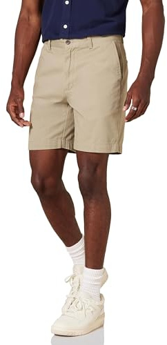 Amazon Essentials Pantalones Cortos Chinos de Corte Ajustado de 18cm Hombre, Caqui, 33W