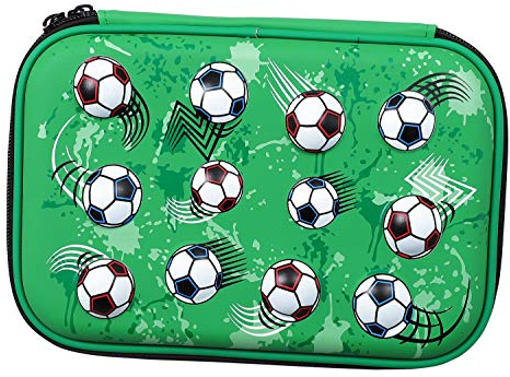 Hartschalen-Mäppchen mit Fach, mit coolem Fußball-Motiv, für die Schule, groß, für Kinder Grüner Fußball
