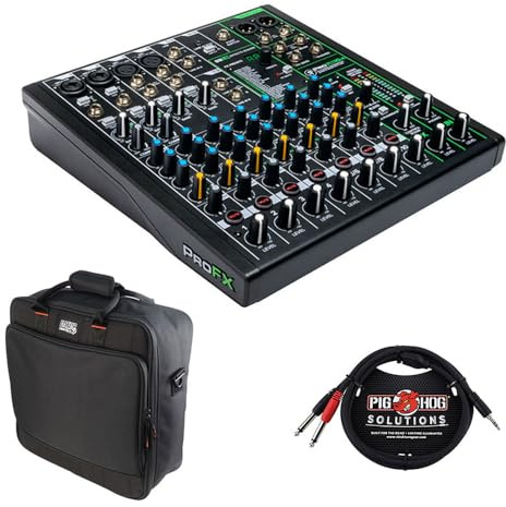 Mackie ProFX10v3 10-Channel Sound Reinforcement Mixer with Built-In FX, Gator Cases G-MIXERBAG-1515 Mixer Bag & Stereo Cable 10' Bundle