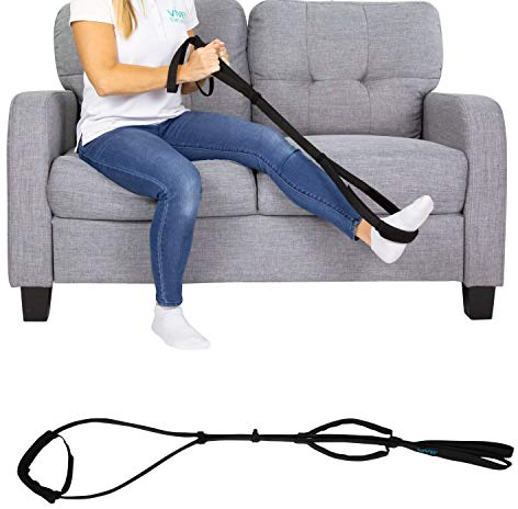 Vive Proflex Strap - Physical Therapy Leg Lifter Assist with Nylon Webbing for Recovery, Stretching - Loop with Hand Grips - Lift Foot, Calf - Rigid for Elderly, Handicapped, Injury, Car and Bed