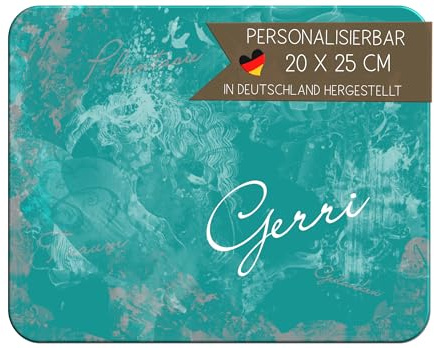 CreaDesign, Frühstücksbrettchen Kinder mit Namen personalisiert, Brettchen Kinder Kunststoff Traum Petrol, Antirutsch-Noppen, Größe 20 x 25 cm
