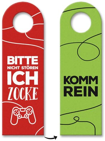 trendaffe® 3x Nicht stören, ich zocke oder Komm rein Türhänger in Rot-grün mit Zocker Motiv, Gaming, Wohnraum, H27 x B8 cm, Filz, 3 Stück