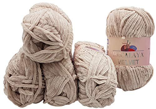 5 x 100 Gramm Himalaya Velvet Micro-Polyester Strickwolle, Babywolle samtig 500 Gramm Wolle (beige 90042)