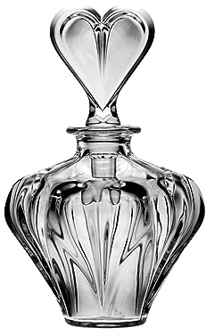 Crystal - Glass - Perfume Bottle -For Perfume - Esssential oil- Cosmetic - Empty Refillable Bottle - with Heart Shaped Stopper - 4.5 H - Made in Europe - by Barski