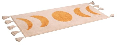 Boho Badezimmerteppich Läufer Mondphasen Badematte mit Quasten,Halbmond Böhmische Teppiche für Badezimmer, Schlafzimmer, juckende Dekor,Boho Area Rug Beige Neutral Creamy Orange 20x50