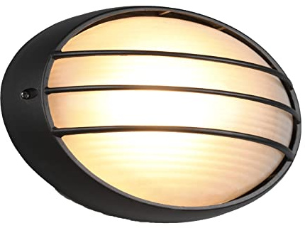 meineWunschleuchte Außenwandleuchte aus Druckguss Aluminium in Schwarz, Fassadenbeleuchtung IP44, Gitterlampe oval Breite 32cm