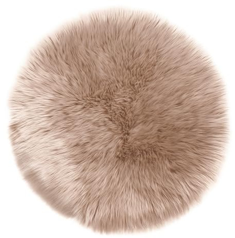 Teppich Wölkchen Tappeto in Pelle D'agnello, Imitazione Della Pelliccia - Soggiorno Camera Da Letto - Tappeto Da Letto Lavabile, Cuscino Di Seduta, Pelliccia Per Sedia, Divano - Beige - 60 cm Rotondo