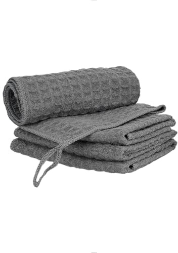 watchget Microfiber Cleaning Cloth,Barista Micro Cloth 4 Pack-Microfiber Barista Towels Espresso Towel Coffee Machine Towel, Steam Wand rag, Kitchen Cleaning Towels Waffle Weave Dark Grey(12x12) | Professional 12x12 Lint-free Rags; Highly Absorbent Cleaning Towels for Espresso Steam Wands & Coffee Bar Counters