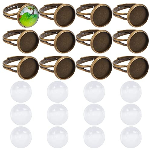 SUNNYCLUE 40 Stück DIY 20 Set Vintage Stil Messing Fingerring Basis Verstellbare Ringe Herstellung Kit Ringkomponenten Rohlinge Klarglas Cabochons Für Die Schmuckherstellung Ringfassung Tablett Lünett