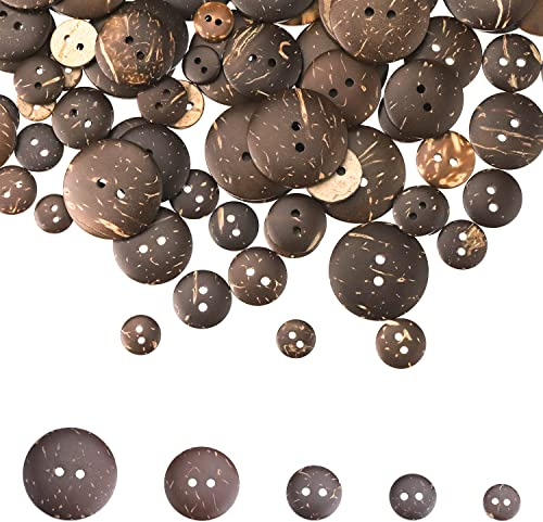ZDNT 100 Stück Holz Kokosknöpfe Mit 2 Löchern - Natürliche Kokosnuss Schale Knöpfe Für Kinder - Braun Zum Aufnähen Für DIY Nähen Bastel Geschenk Deko
