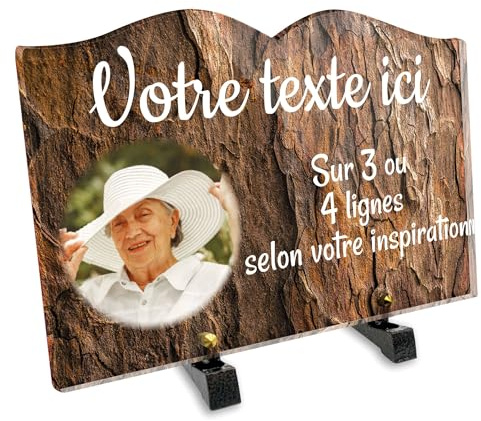 OCAP-FUNERAIRE.COM Plaque funéraire Livre avec Photo Personnalisable en plexi Motif Écorce d'arbre, différentes Tailles, épaisseur 6mm, personnalisée sur Plusieurs Lignes 30x20 cm