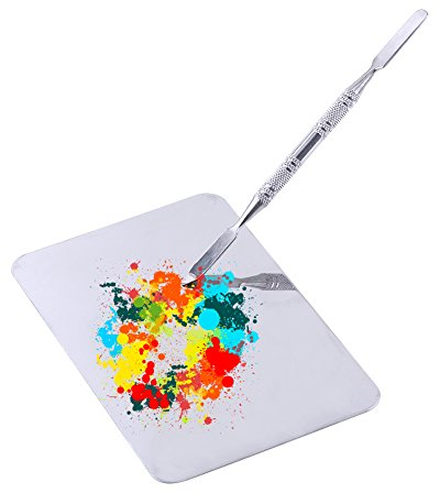 Makeup Spatula, Foundation Spatula, Small Stainless Steel Makeup Palette Rectangle Shape Foundation Mixing Plate Tools With Spatula Makeup Tool for Makeup Artist