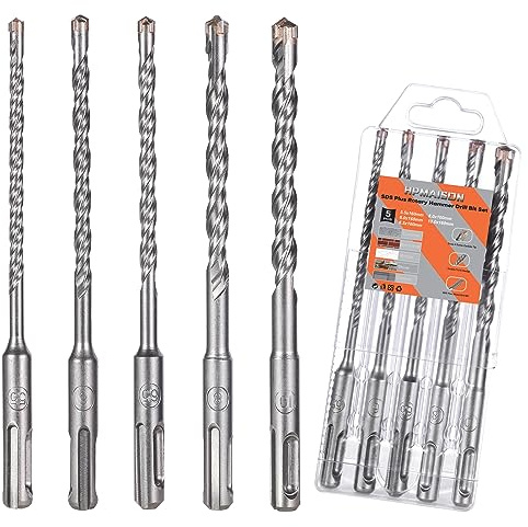 5.5-10mm SDS Plus Rotary Hammer Drill Bit Set, 5Pcs SDS Masonry Drill Bits | SDS Plus Shank, 4-Cutter Tungsten Carbide Tip, 5.5/6/6.5/8/10mm x 160mm Cross Drill Bits for Wall Stone Concrete Brick Cement