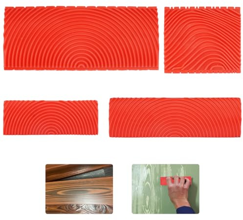 4 Stück Holzmaserung Schablone Rot Gummi Holzmaserung Werkzeug, Holzmaserungsmacher,Holzmaserung Maker Holzmaserung Kunstleder für Holz Maserierwerkzeug Malerei Möbeldekoration DIY Möbel Malerei Wand