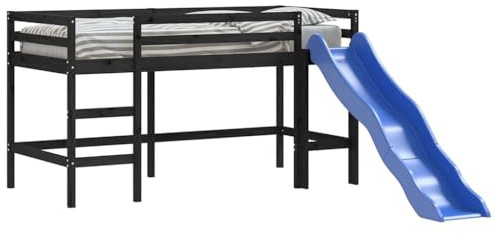 vidaXL Lit Mezzanine Enfants Toboggan, Lit Surélevé pour Enfants, Meuble de Rangement Chambre à Coucher, Moderne, 80x200 cm Bois Pin Massif