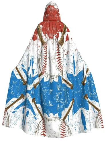 Handgezeichneter Baseballschläger und Ball, Kapuzenumhang für Erwachsene, Halloween-Kostüme, Cosplay, langer Umhang, Verkleidung für Rollenspiele (150 cm)