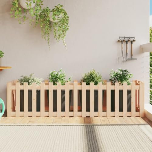 BaraSh Lit surélevé de Jardin Design de clôture 200x50x50cm pin Massif,Bordure Pierre,Kit Gabion,Gabion Jardiniere