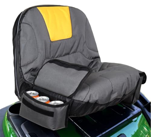 Waterproof Lawn Mower Seat for Ride Tractors with Drink Side Pocket - 600D Oxford Protective Slip Protection
