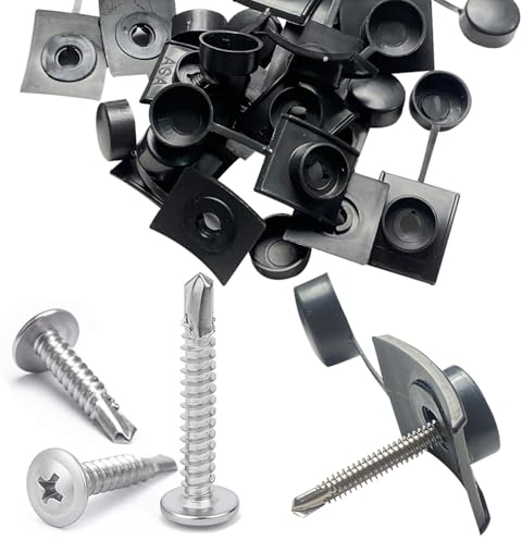 Calotte materiale fissaggio pannelli ondulati 100 pezzi distanziatori installazione pannello ondulato con viti per fissaggio tetti ondulati trapezoidali lamiera ondulata (Grigio scuro)