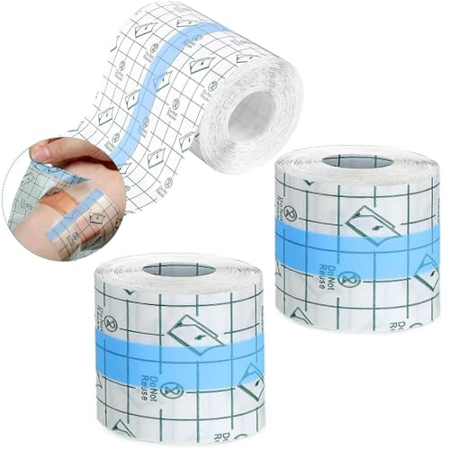 2 Stück 5cmx10m Wasserdicht Transparent Bandage, BetterJonny Duschpflaster Rolle Tattoo Folie Heilung Transparentes Pflaster Rolle Duschpflaster Wasserfest zum Sport Dusche Antiallergisch