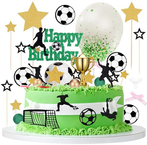 Hejo 31pcs Football Cake Toppers, Reusable Cake Decorations for Boys Girls Kids Men Women, Durable Football Themed Birthday Party Decorations, Birthday Cake Decorations for Football Party