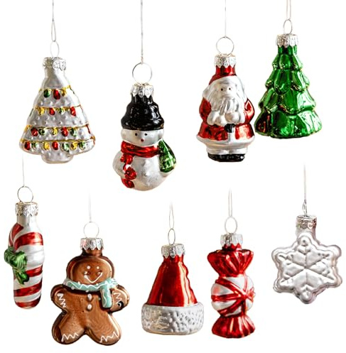 Vintage-Weihnachtsschmuck-Set, 9-teilig, Weihnachtskugeln in Glasform, Schneeflocken-Kugeln mit Altem Mann, Schneemann, Weihnachtsbaum-Anhängern, Hängende Weih
