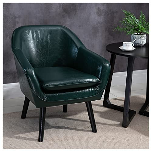 Mid Century Moderner grüner Ledersessel mit Massivholzbeinen, stilvoller gepolsterter Flügelrücken-Sessel für Wohnzimmer, Schlafzimmer, Büro, bequeme Rückenlehne, elegantes Design