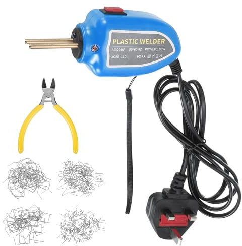 sourcing map Plastic Welder Kit 100W Soldering Gun with 200pcs 4 Type Hot Staplers & Pliers Plastic Welding Machine Kit for Car Bumper Repair Most Plastic Repair, Blue