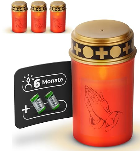 Novaliv LED Grabkerzen 4x Dauerbrenner Rot 6/18h Timer Batteriebetrieben Ewiges Licht Trauerkerze Friedhofskerze LED Grablicht
