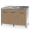 REDÒKASA Sottolavello per cucina componibile da 120 cm con tre ante, realizzata in legno 100% MADE IN ITALY (Con Lavello Vasche a Sinistra, Noce)