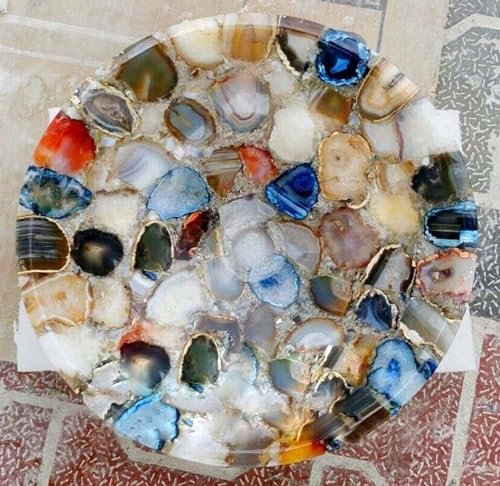 Fregadero montado en la mesa de ágata, cuenco de ágata multicolor para lavar a mano, lavabo de ágata, fregadero de encimera de ágata multicolor, 15 x 15 pulgadas