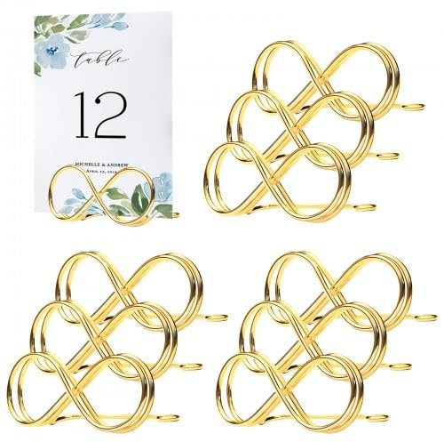10 Stück Unendlichkeit Nachrichtenclip Tischnummer Halter Ständer Hochzeit Sitzetiketten Tischkartenclips Namenseinstellung Tischkartenhalter Foto Bildkarten Displayständer für Party (Gold)