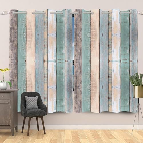 ZHENCHAO Rideaux occultants de Ferme Vintage 66 x 90 Pouces 2 Panneaux Rideaux de fenêtre en Planches de Bois Vieilli de Couleur Unique Traitements de fenêtre de Porte en Bois Rustique avec