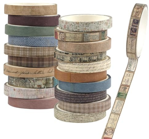 20 Rolls Washi Tape, 7mm Wide Vintage Scrapbook Tape, Masking Tape Stickers