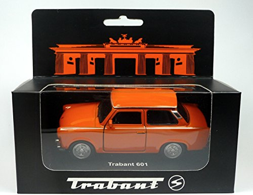 Generisch Modellauto kompatibel mit Trabant 601 Limousine Trabi orange ca. 11 cm im Fensterkarton