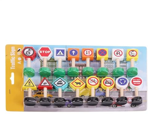 Acunny Traffic Road Signs Playset, Panneau de signalisation de Rue Toy | 16 x Panneaux de signalisation pour Jouez - Arrêtez Le Jeu de sécurité, Blocs de signalisation de Croisement en Bois