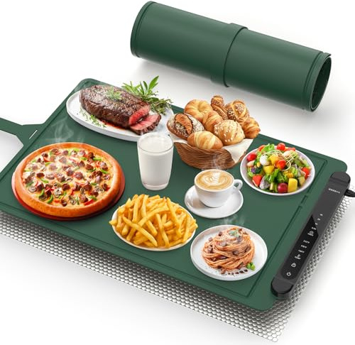 Silikon Warmhalteplatte Elektrisch für Speisen: 60×40 cm Tragbare Regelbar Wärmeplatte Essen Kueche Food Warming Mat Elektrische Wärmematte Food Heater Food Warmer Warming Trays for Buffet Party Grün