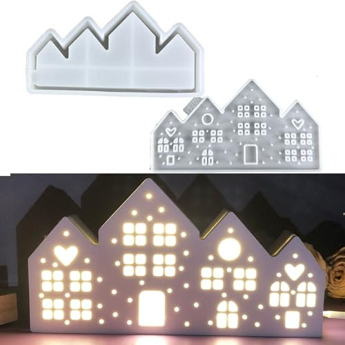 2 Stück Silikonformen Gießformen Häuser, 3D Silikonform Haus mit Herz Sterne Gießform Häuser mit Fenster Gipsformen zum Gießen Silikonformen Haus Gießformen Silikon Sommer Weihnachten für Handwerk
