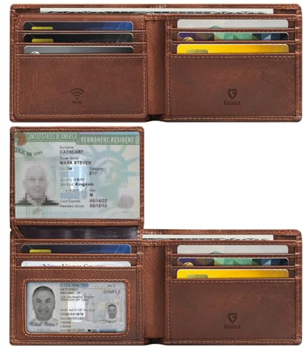 GSOIAX Premium Crazy Horse Leather Wallet for Men-Handcrafted Vintage Bifold Wallet with 11 Card Slots,2 ID Windows & 2 Cash Pockets,RFID Blocking,wallet Gift ideas for Him (Brown)