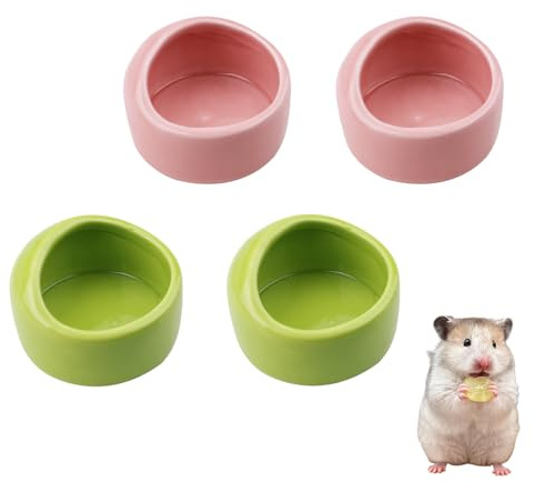 4Pack Ceramic Hamster Food Bowl, Hamster Food Dish, Pet Foods Bowls for Squirrel, Hedgehog, Hamsters Cage Accessories (Pink, Green)