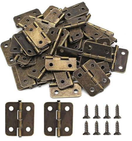 20 Pack Small Mini Hinges for Wooden Jewelry Box, Antique Bronze Folding Butt Hinges, Brass Cabinet Door Hinges for Craft, DIY, Furniture Repair, 2 Hole Mounting Hardware (20mm x 15mm)