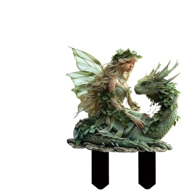 Generisch Gartenstecker Elfe,mit Buch, 23 x 30 cm Lustige Gartenfigure Baumstecker Gartenschilder Figuren Garten Wetterfest Tragen Deko Gartenfiguren Elfe Edelrost Pflanzenstecker