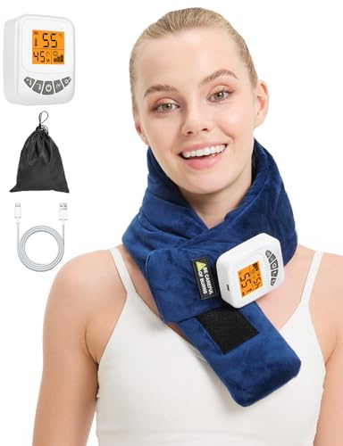 JOBYNA Kabelloses Nacken Heizkissen mit Vibrationsmassage, 5000mAh Wärmekissen für Nacken Schultern, 40-60℃ einstellbare & 30-60 Minuten mit Abschaltautomatik, 3 Vibrationsintensität (83 * 21cm)