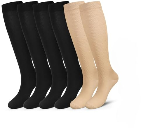 Pnosnesy Chaussettes de Compression, (2/4/6/7 paires) pour Hommes et Femmes 15-20 mmHg, idéales pour L'athlétisme, la Course, les voyages en avion, le Soutien