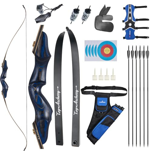 Recurvebogen 60 Zoll Pfeil und Bogen Set für Erwachsene Takedown Jagd Bogen Recurvebogen Set für Jagd & Zielschießen Rechtshänder 25-50lbs (40 lbs)