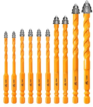 EXFEIN 10pcs Serrated Tungsten Carbide Drill Bits 5mmx2+6mmx4+8mmx2+10mm+12mm - Upgrated Masonry Drill Bits for Tile Concrete Brick Marble Wood Plastic