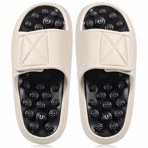 Glitopper Magnetic Acupressure Slippers Massage Slippers Acupressure Foot Shoes Reflexology Sandals Gift for Men Women Reduce Feet Neuropathy Pain Relief(Us Women 8.5-9.5/ Men 6.5-7.5,White)