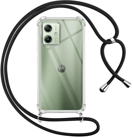 Pnakqil Funda para Motorola Moto G54 5G con Cuerda, Carcasa Transparente Silicona Colgar Collar Correa de Cuello Cadena Cordón para Motorola Moto G54 5G 6,5 Fundas, Negro