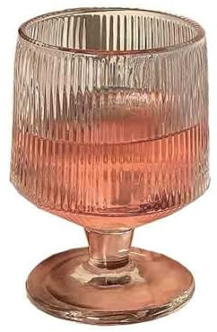 CFY652 Verre a Eau Verre à pied court rayures verticales, verre transparent côtelé de 24 cl Verrerie