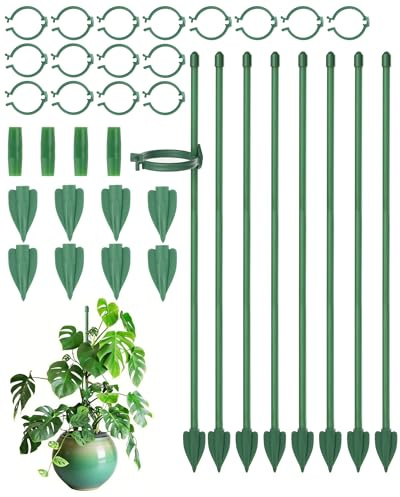 Acual 8 PCS Plant Stakes for Indoor Plants, 30cm Adjustable Plant Support Stakes with Clips, Fiberglass Plant Support Sticks for Monstera, Orchid, Climbing Plants, Home Garden